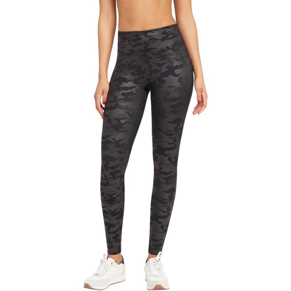 Spanx Black Camo Faux Leather Leggings Small